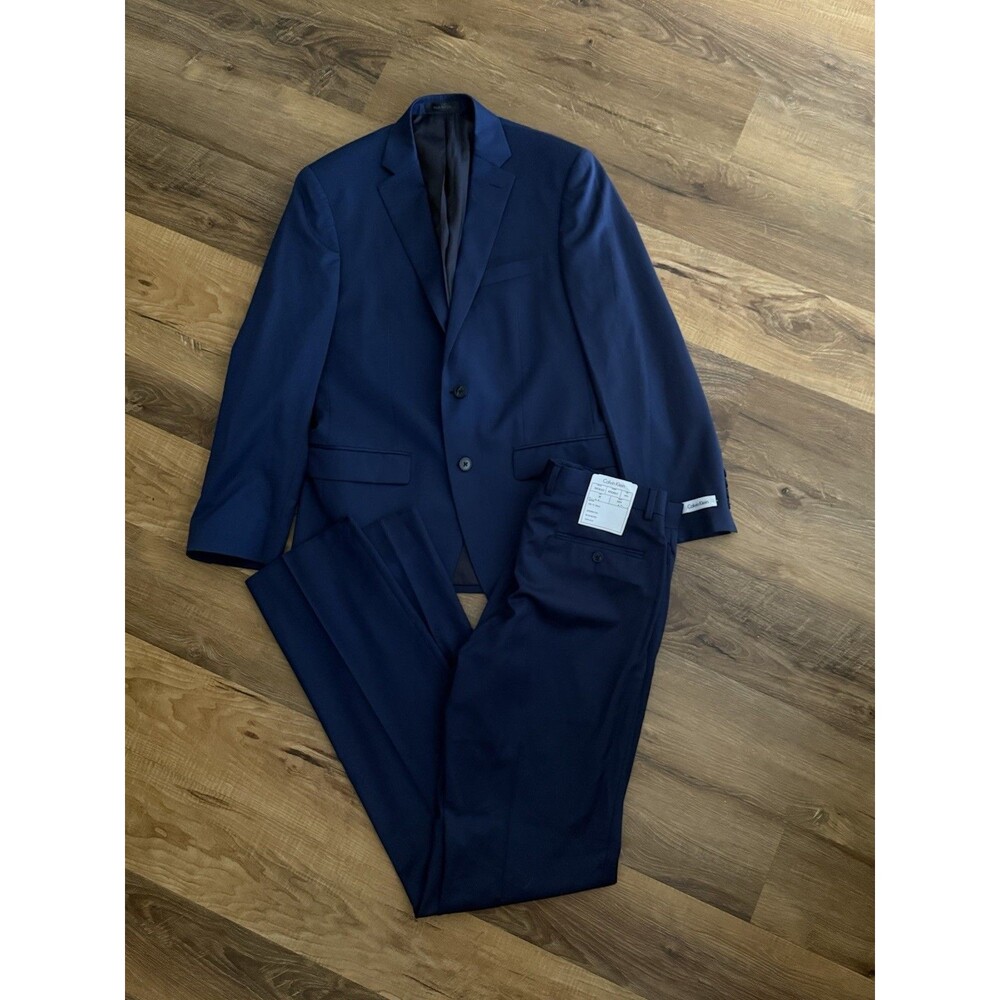 NEW CALVIN KLEIN 100% Wool Mens Navy Blue Suit 38R Jacket Pants 32 X 34 $700